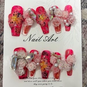Pink water nail press on